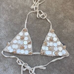 Beige Crochet Shell Bikini Top